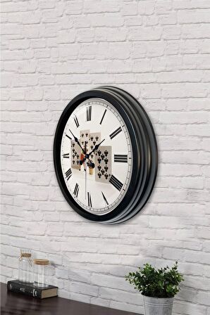 40 Cm Siyah Metal İskambil Duvar Saati