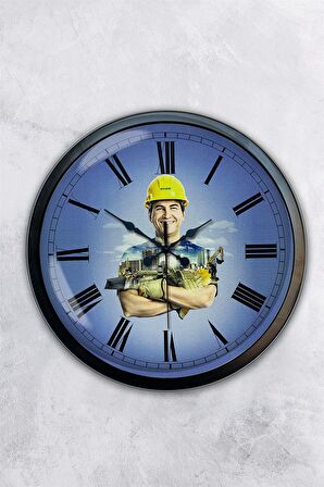 40 Cm Siyah Metal İnşaat Sektörü Duvar Saati