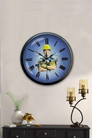 40 Cm Siyah Metal İnşaat Sektörü Duvar Saati