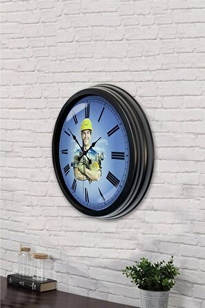 40 Cm Siyah Metal İnşaat Sektörü Duvar Saati