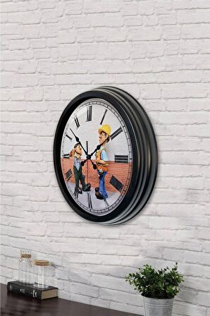 40 Cm Siyah Metal İnşaat Duvar Saati