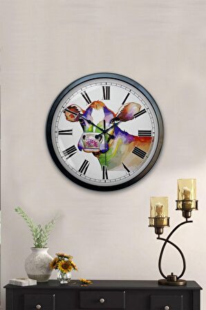 40 Cm Siyah Metal İnek Duvar Saati