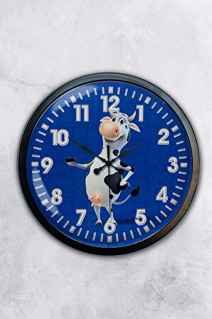 40 Cm Siyah Metal İnek Duvar Saati