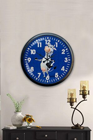 40 Cm Siyah Metal İnek Duvar Saati
