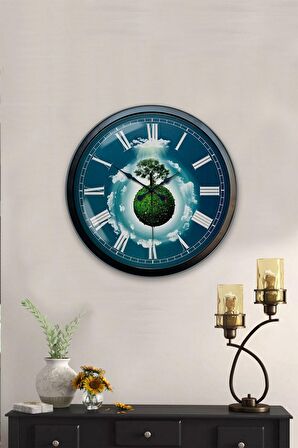 40 Cm Siyah Metal İklim Temalı Duvar Saati