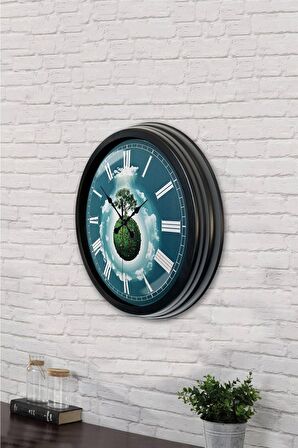 40 Cm Siyah Metal İklim Temalı Duvar Saati