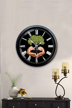 40 Cm Siyah Metal İklim Temalı Duvar Saati
