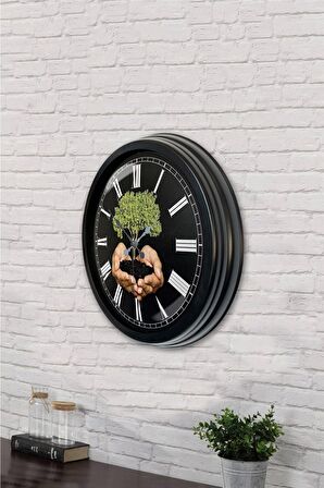 40 Cm Siyah Metal İklim Temalı Duvar Saati
