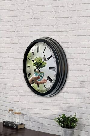 40 Cm Siyah Metal İklim Temalı Duvar Saati