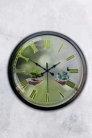40 Cm Siyah Metal İklim Temalı Duvar Saati
