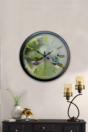 40 Cm Siyah Metal İklim Temalı Duvar Saati