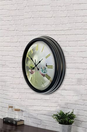 40 Cm Siyah Metal İklim Temalı Duvar Saati