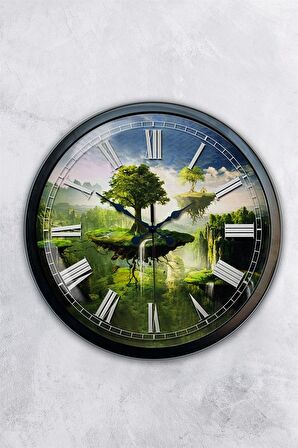 40 Cm Siyah Metal İklim Temalı Duvar Saati