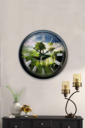 40 Cm Siyah Metal İklim Temalı Duvar Saati