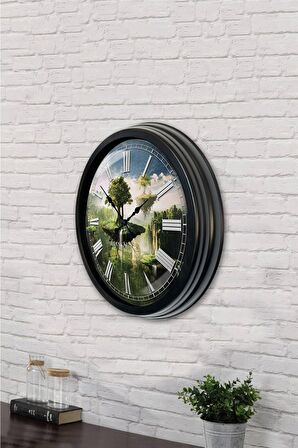 40 Cm Siyah Metal İklim Temalı Duvar Saati