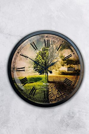 40 Cm Siyah Metal İklim Duvar Saati