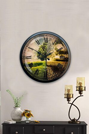 40 Cm Siyah Metal İklim Duvar Saati