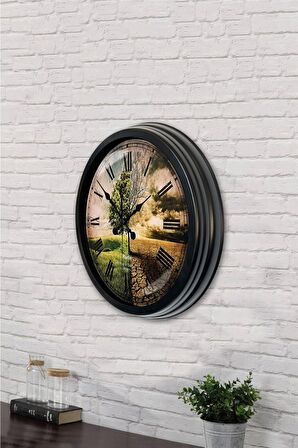 40 Cm Siyah Metal İklim Duvar Saati