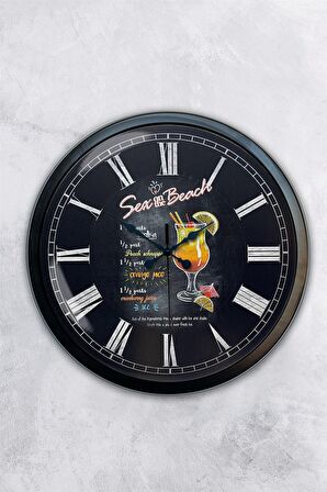 40 Cm Siyah Metal İçecek Duvar Saati
