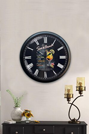 40 Cm Siyah Metal İçecek Duvar Saati