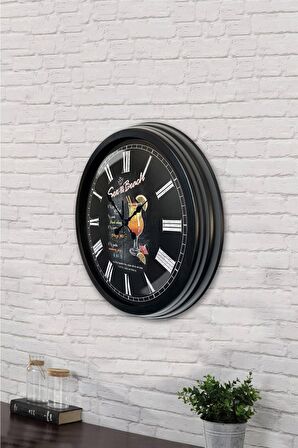 40 Cm Siyah Metal İçecek Duvar Saati