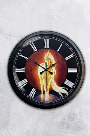 40 Cm Siyah Metal Horse Duvar Saati