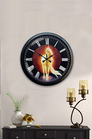 40 Cm Siyah Metal Horse Duvar Saati