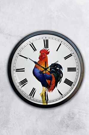 40 Cm Siyah Metal Horoz Duvar Saati