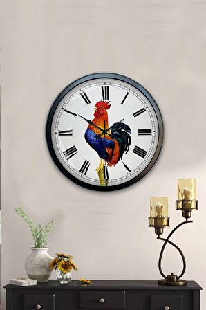 40 Cm Siyah Metal Horoz Duvar Saati
