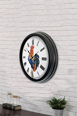 40 Cm Siyah Metal Horoz Duvar Saati