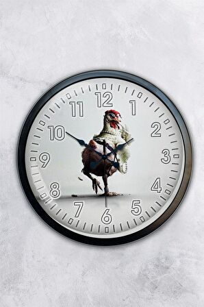 40 Cm Siyah Metal Horoz Duvar Saati