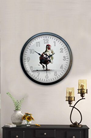 40 Cm Siyah Metal Horoz Duvar Saati