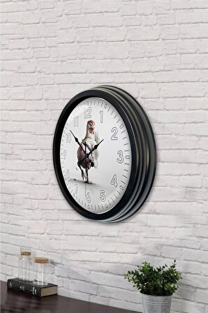 40 Cm Siyah Metal Horoz Duvar Saati