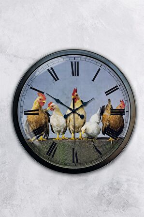 40 Cm Siyah Metal Horoz Duvar Saati