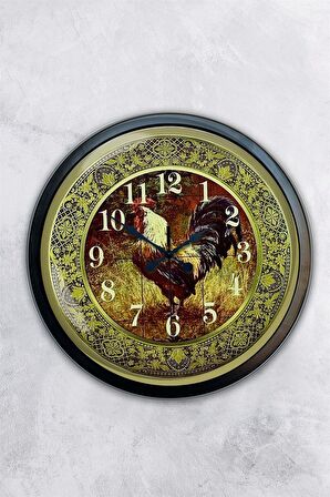 40 Cm Siyah Metal Horoz Duvar Saati