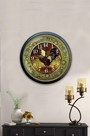 40 Cm Siyah Metal Horoz Duvar Saati