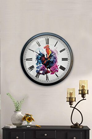 40 Cm Siyah Metal Horoz Duvar Saati