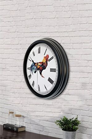 40 Cm Siyah Metal Horoz Duvar Saati