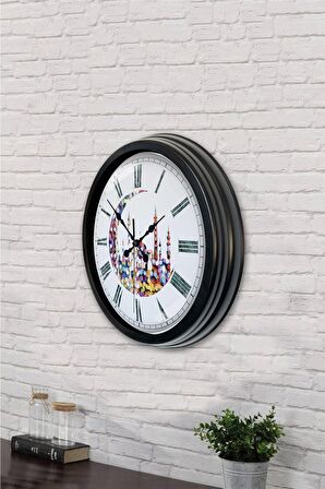 40 Cm Siyah Metal Hilal ve Cami Duvar Saati
