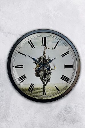 40 Cm Siyah Metal Hayvanlar Alemi Duvar Saati