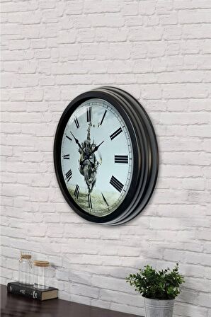 40 Cm Siyah Metal Hayvanlar Alemi Duvar Saati