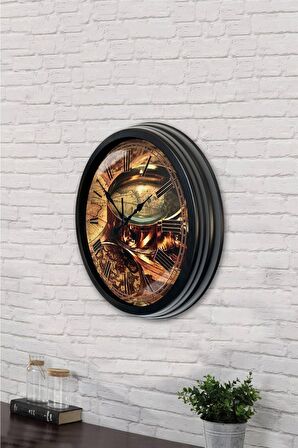 40 Cm Siyah Metal Harita Duvar Saati