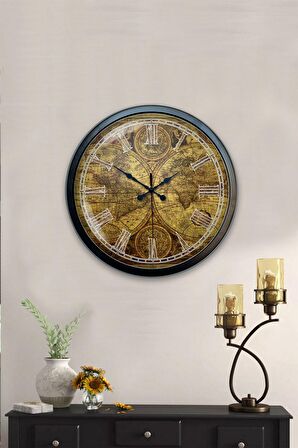 40 Cm Siyah Metal Harita Duvar Saati