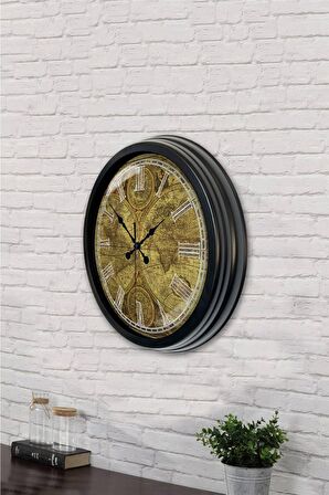 40 Cm Siyah Metal Harita Duvar Saati