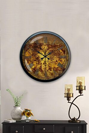 40 Cm Siyah Metal Harita Duvar Saati