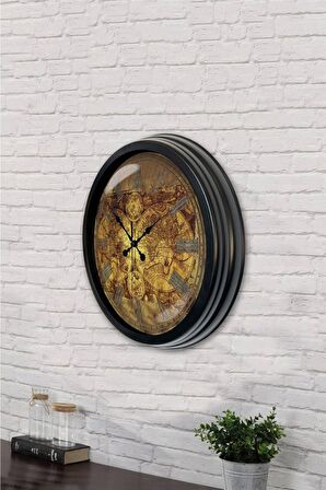 40 Cm Siyah Metal Harita Duvar Saati