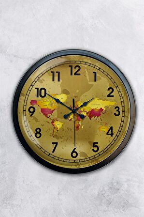 40 Cm Siyah Metal Harita Duvar Saati