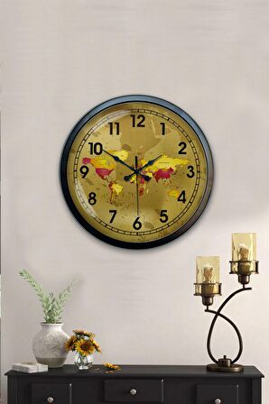 40 Cm Siyah Metal Harita Duvar Saati