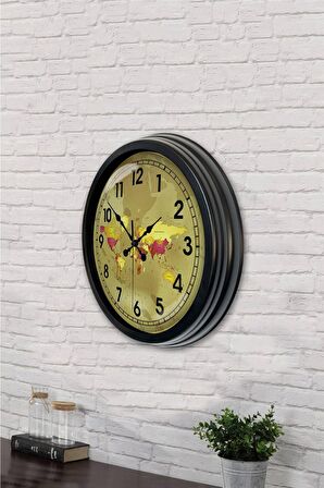 40 Cm Siyah Metal Harita Duvar Saati