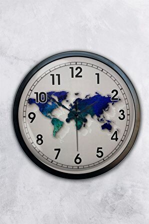 40 Cm Siyah Metal Harita Duvar Saati